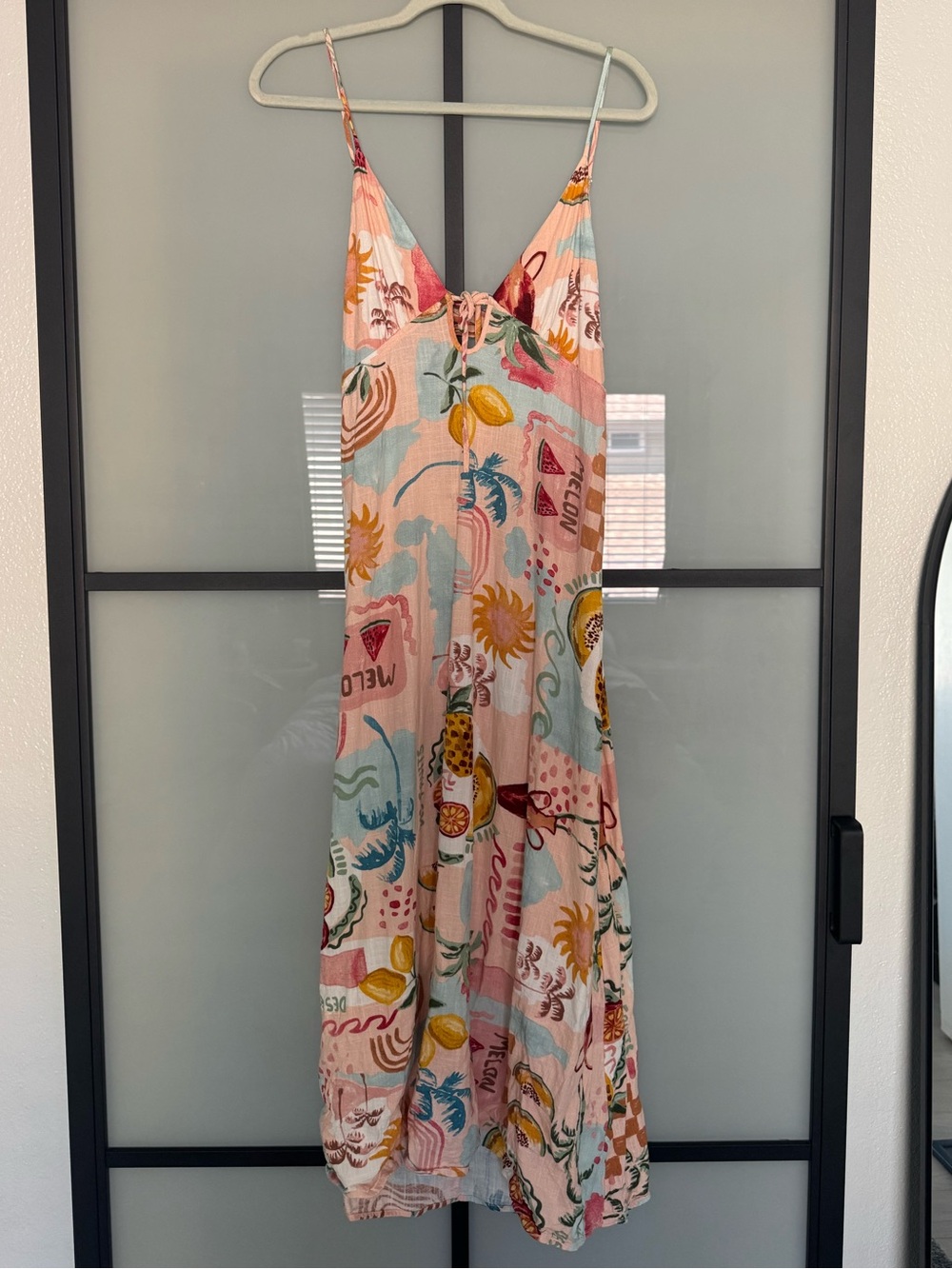 Linen Pink Summer vacation sun maxi dress fruit beach low back paper heart